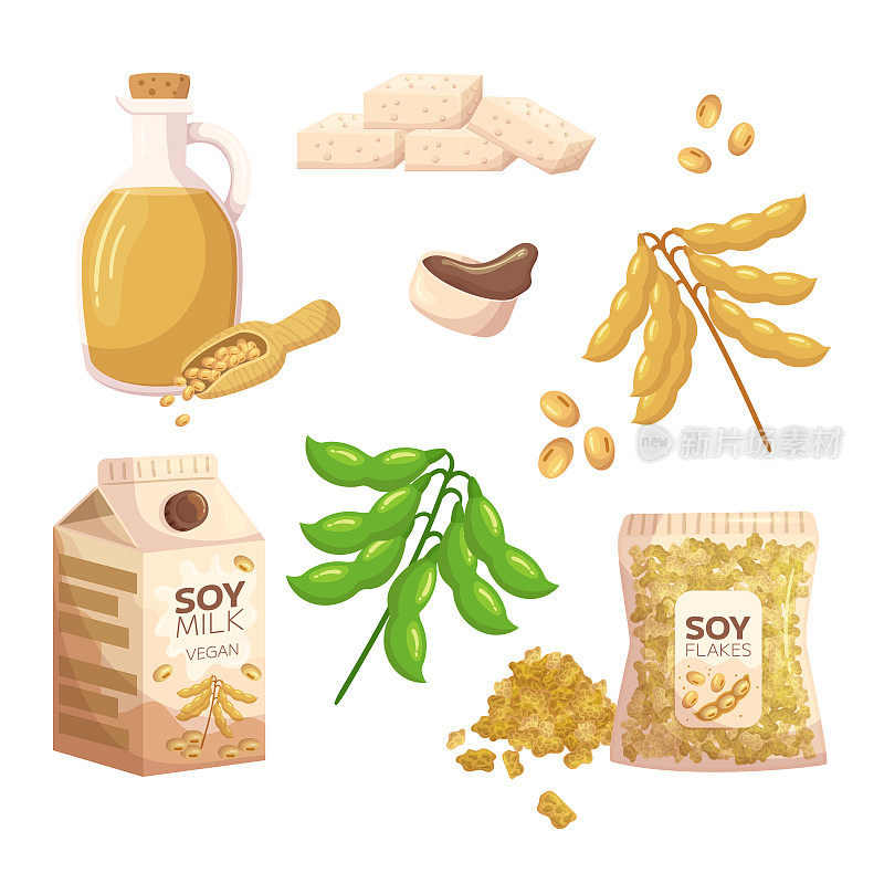 采购产品豆制品，如豆腐，豆奶和薄片，毛豆，酱油，油和豆豉。素食主义者，纯素饮食