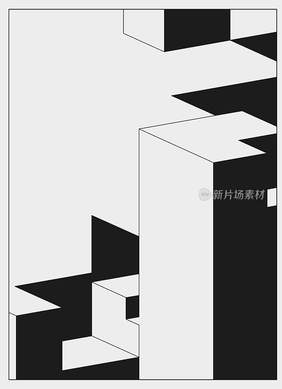 抽象黑白三维几何立方体图案背景
