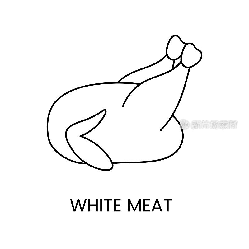 白肉肉线图标在矢量，鸡插图。