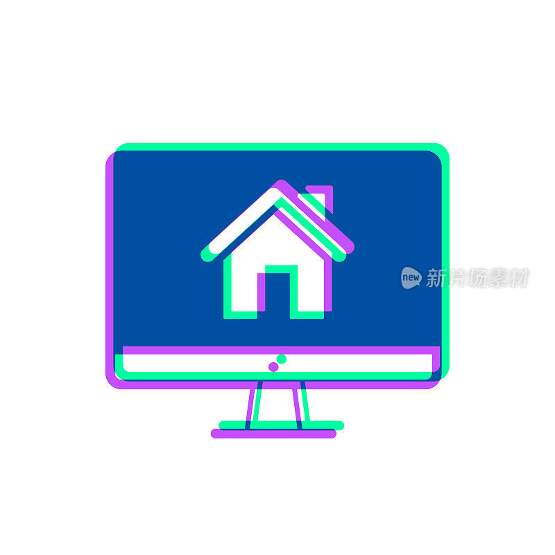 带智能家居的台式电脑。图标与两种颜色叠加在白色背景上