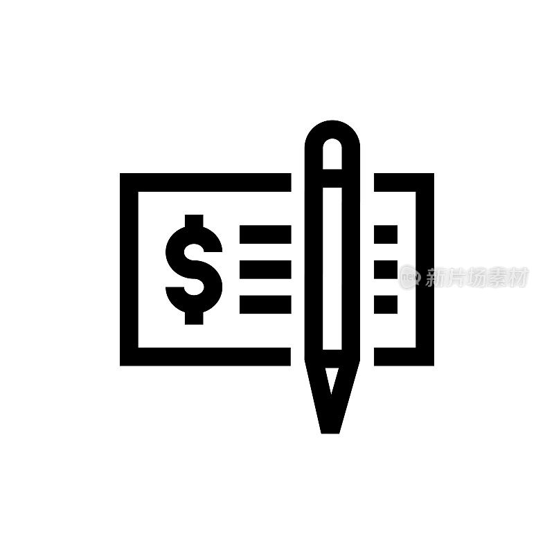 检查财务项目线图标，设计，像素完美，可编辑笔画。标志、标志、符号。钱。