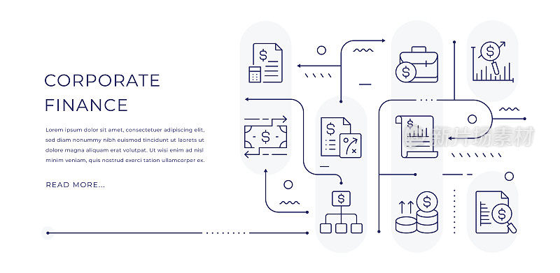 公司财务可编辑的网页横幅设计与现代线条图标