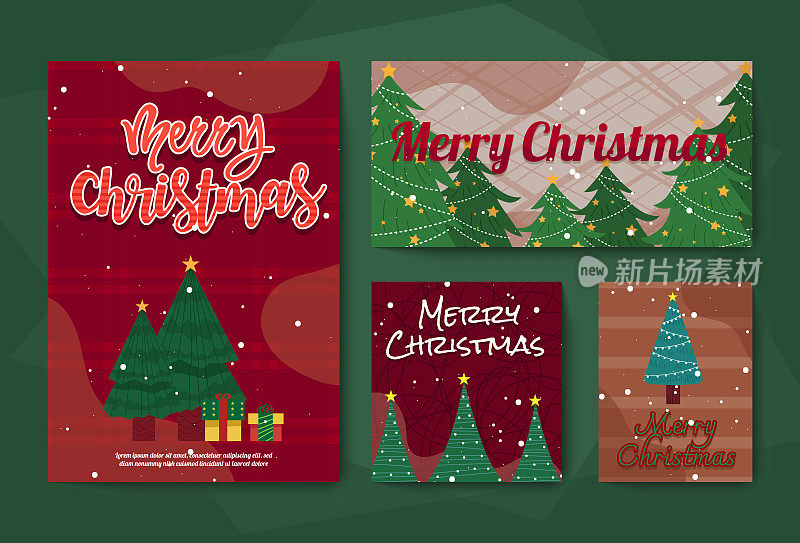 圣诞海报，圣诞快乐的横幅装饰着圣诞树和彩灯和星星的形象