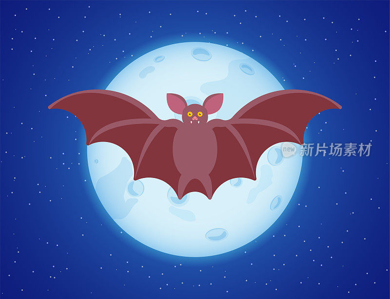 蝙蝠在月亮前的夜晚飞行。