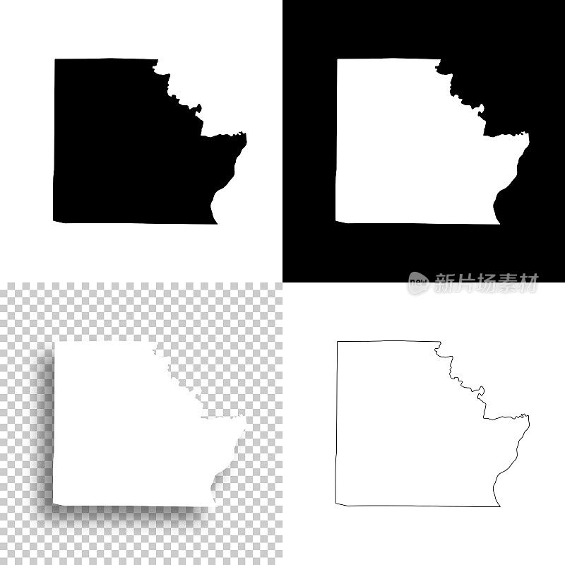 布朗县，伊利诺伊州。设计地图。空白，白色和黑色背景