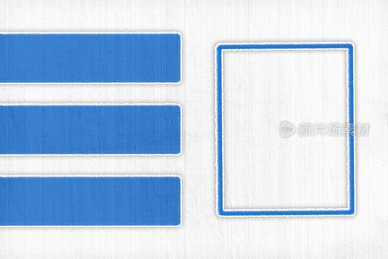 明亮的白色纹理效果空白的空木纹理水平矢量背景，如粉刷的灰泥墙与三个对比蓝色实心条纹，一个概述的框架，使列表或要做或较低的第三个或幻灯片布局模板