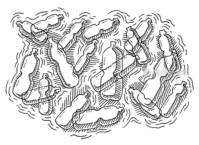 许多漂浮在水中的塑料瓶