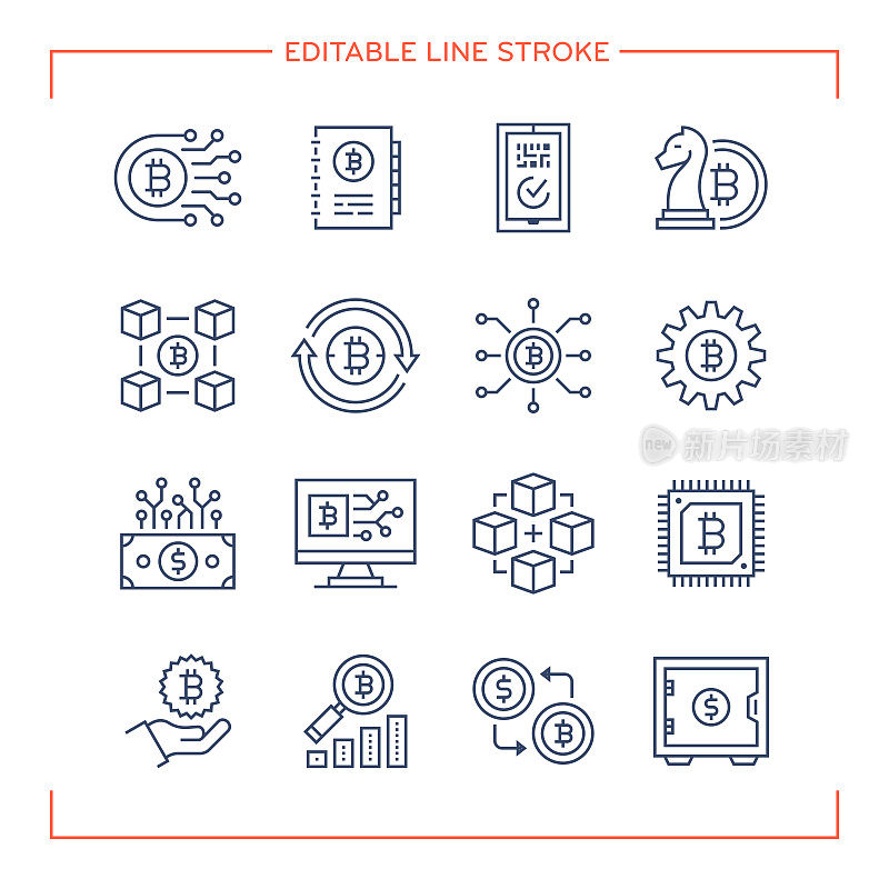 比特币的可编辑线条图标