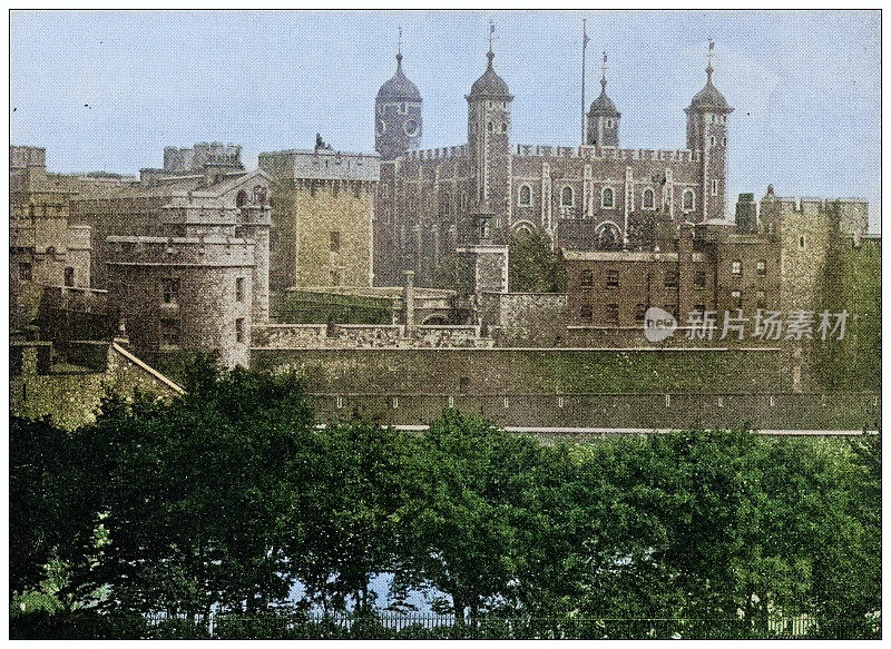 世界地标的古董照片(大约1894年):英国伦敦塔