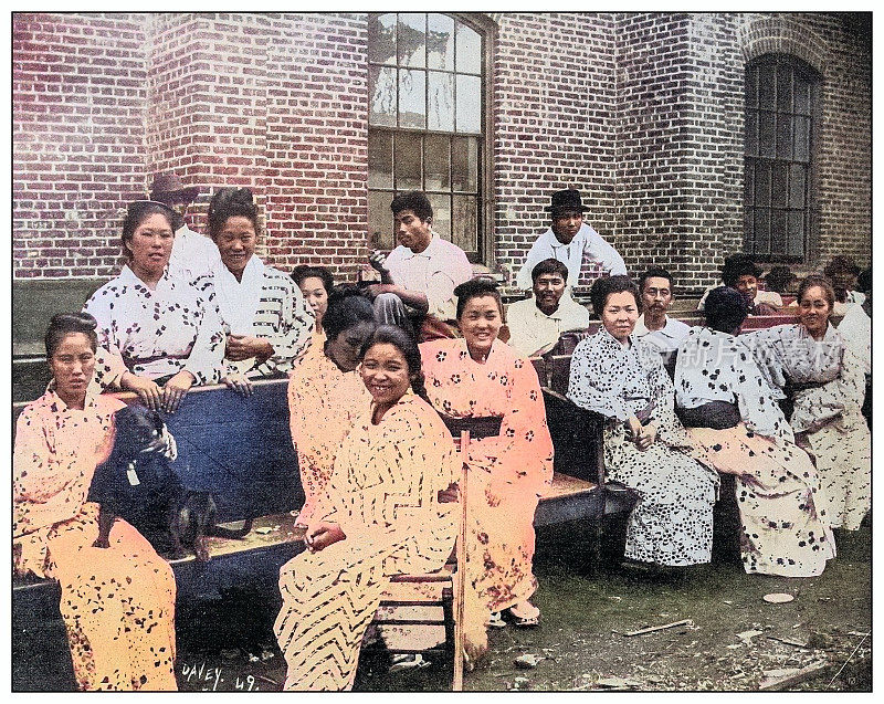 古董黑白照片:夏威夷檀香山的日本女学生
