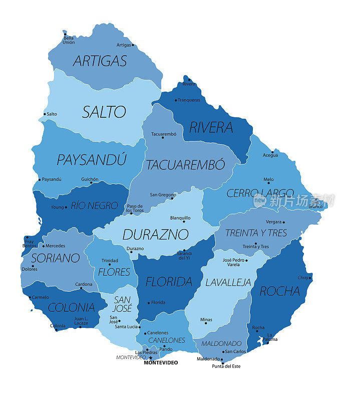 乌拉圭的地图。乌拉圭矢量彩色地图