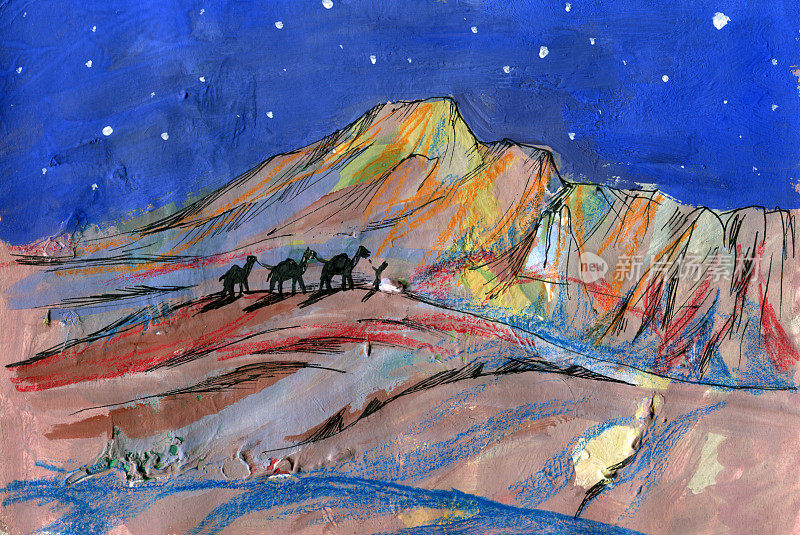 骆驼商队的夜景