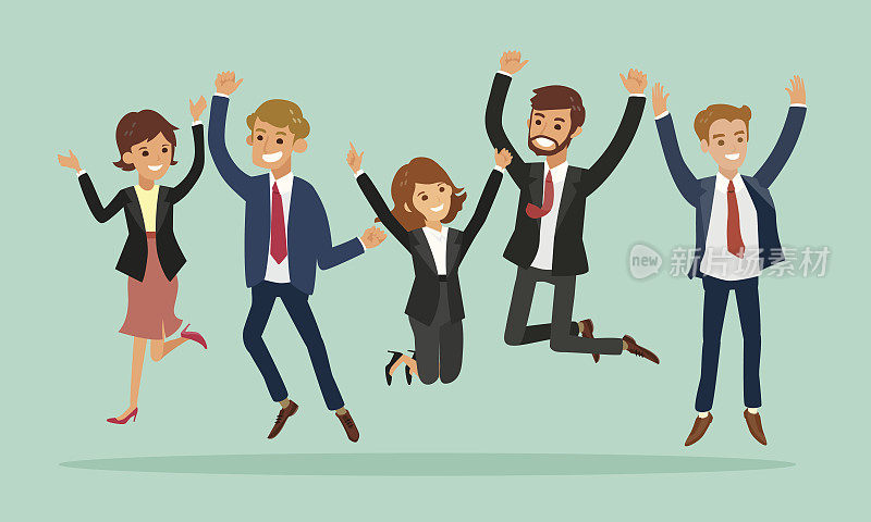 商业人士跳跃庆祝成功卡通插图