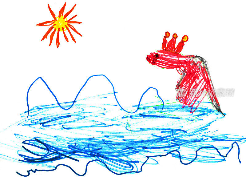 孩子的绘画-鱼皇后在海里