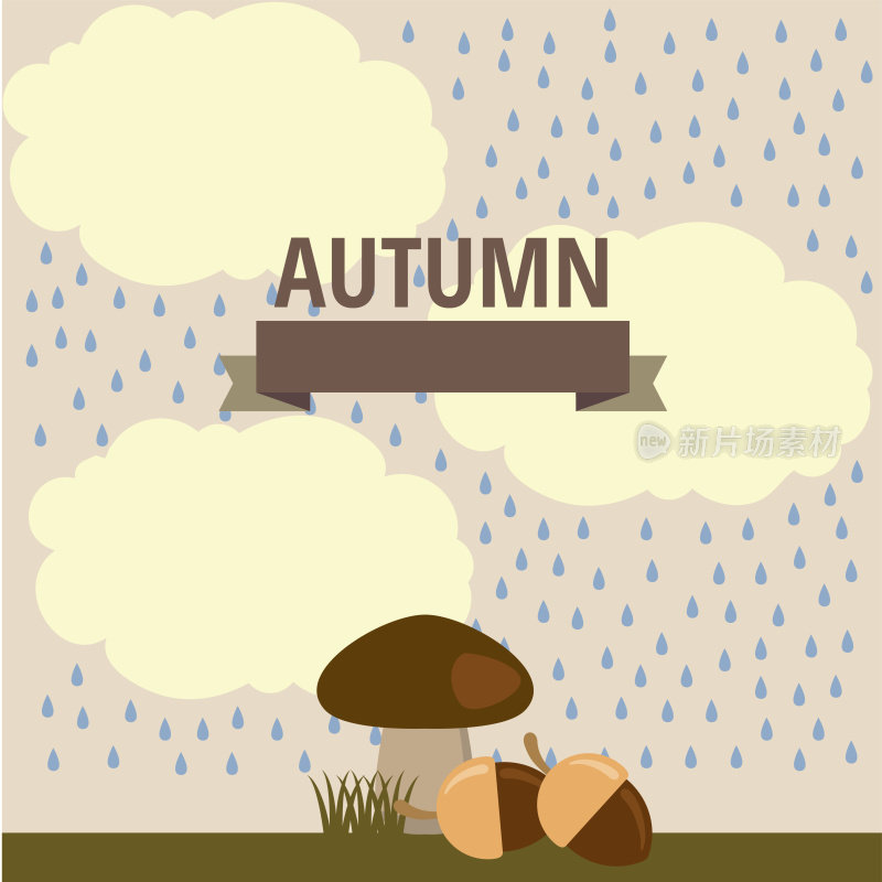 矢量秋天的蘑菇插图在雨中