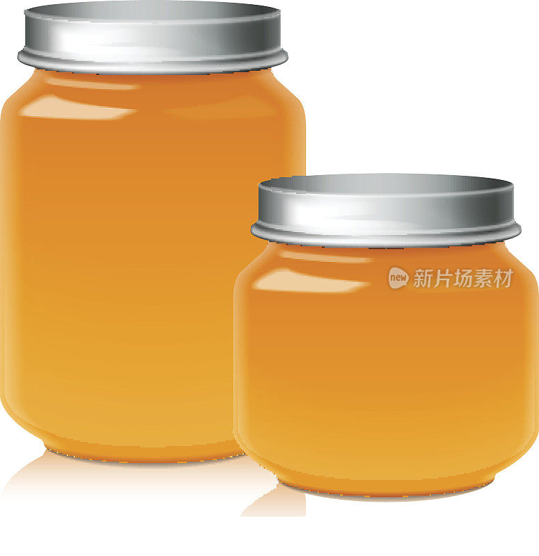 一套玻璃罐的蜂蜜，果酱，果冻或婴儿食品泥模拟模板