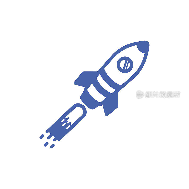 白色背景上的蓝色火箭的图标