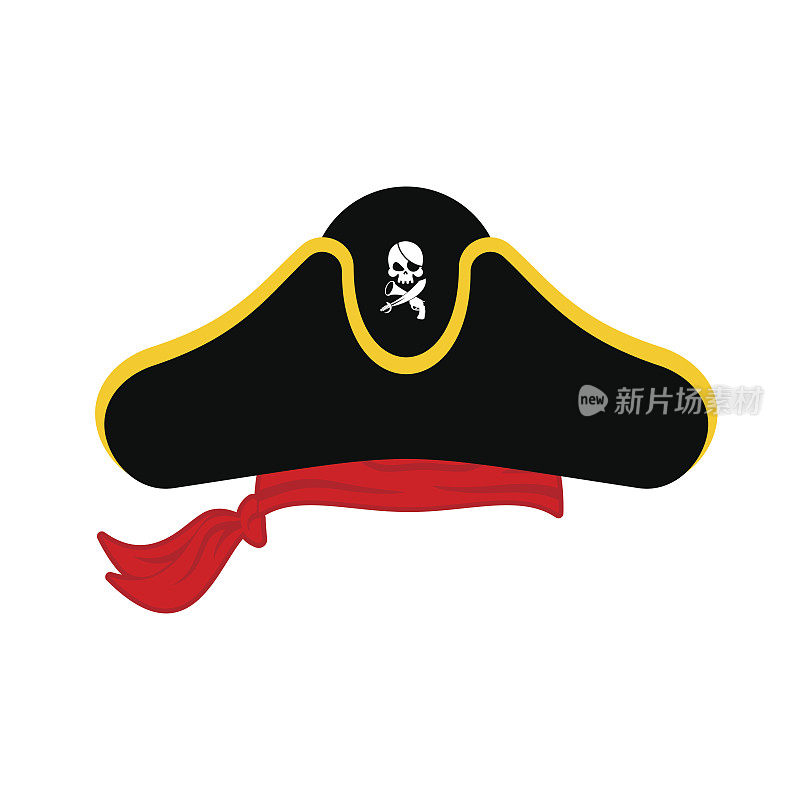 海盗帽孤立。帽子海盗。骨骼和头骨。海盗配件