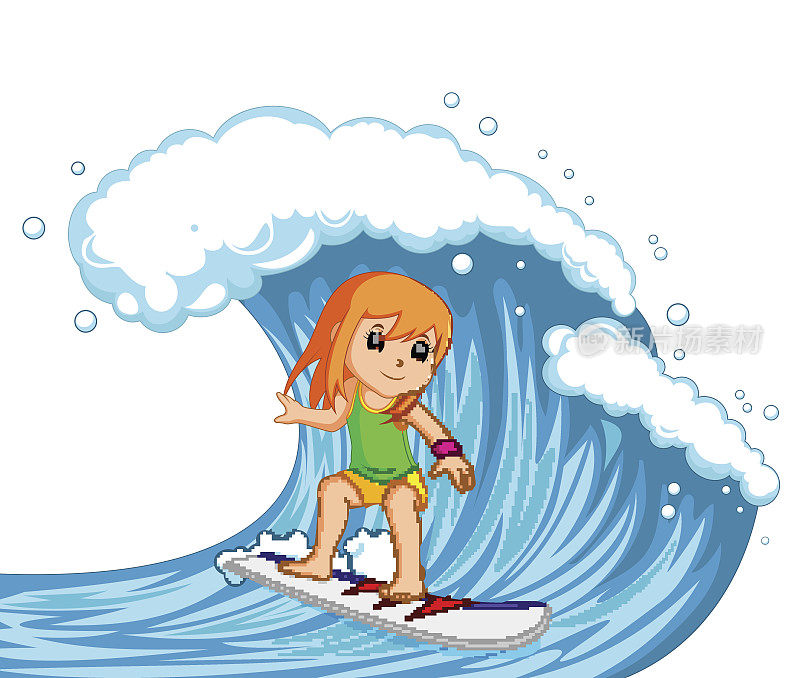 年轻女子在大浪中冲浪