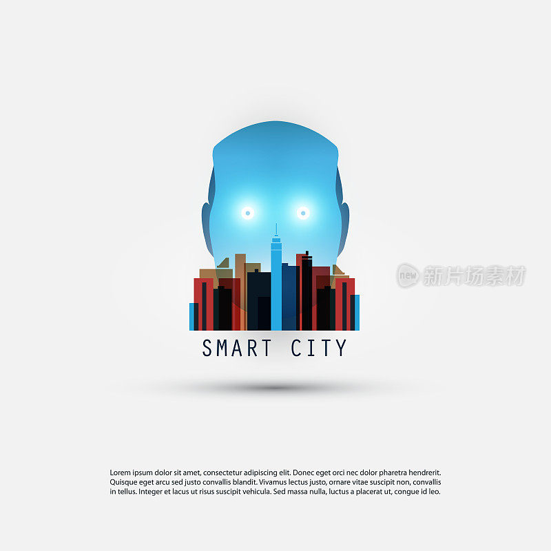 人工智能控制智慧城市，物联网，机器人头人工智能设计概念