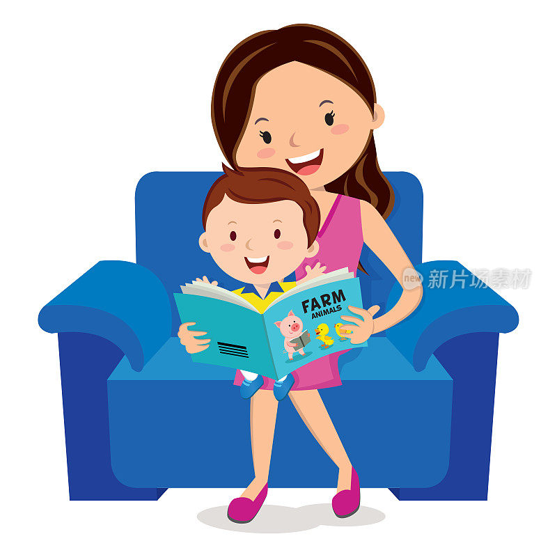 母亲和孩子在看书
