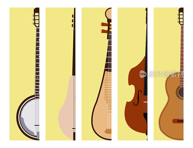 弦乐器梦想乐器卡片古典管弦乐队艺术声音工具和声学交响乐小提琴木制设备矢量插图
