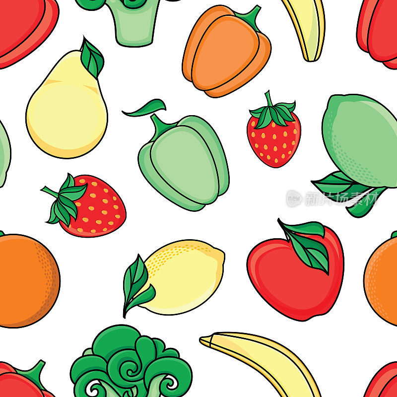 矢量速写新鲜水果、蔬菜图案