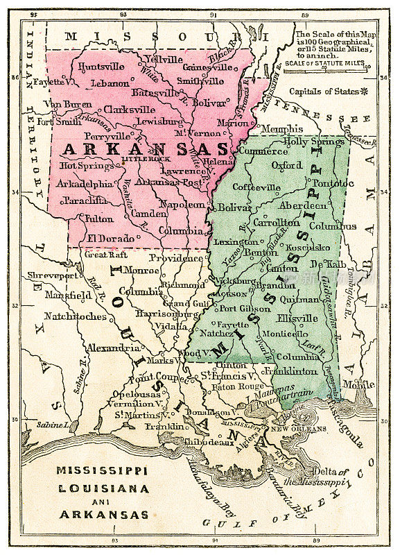 美国南部各州地图1871年