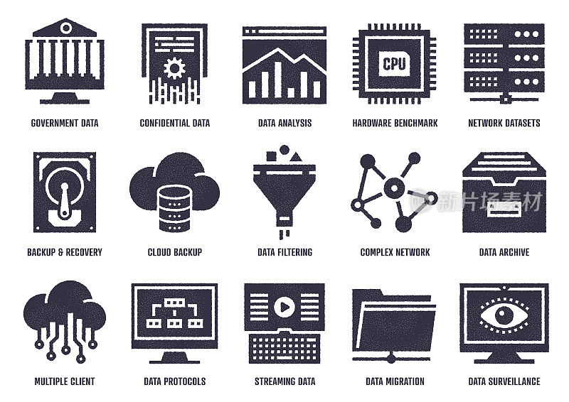 数据分析质量矢量图标包与点画纹理效果