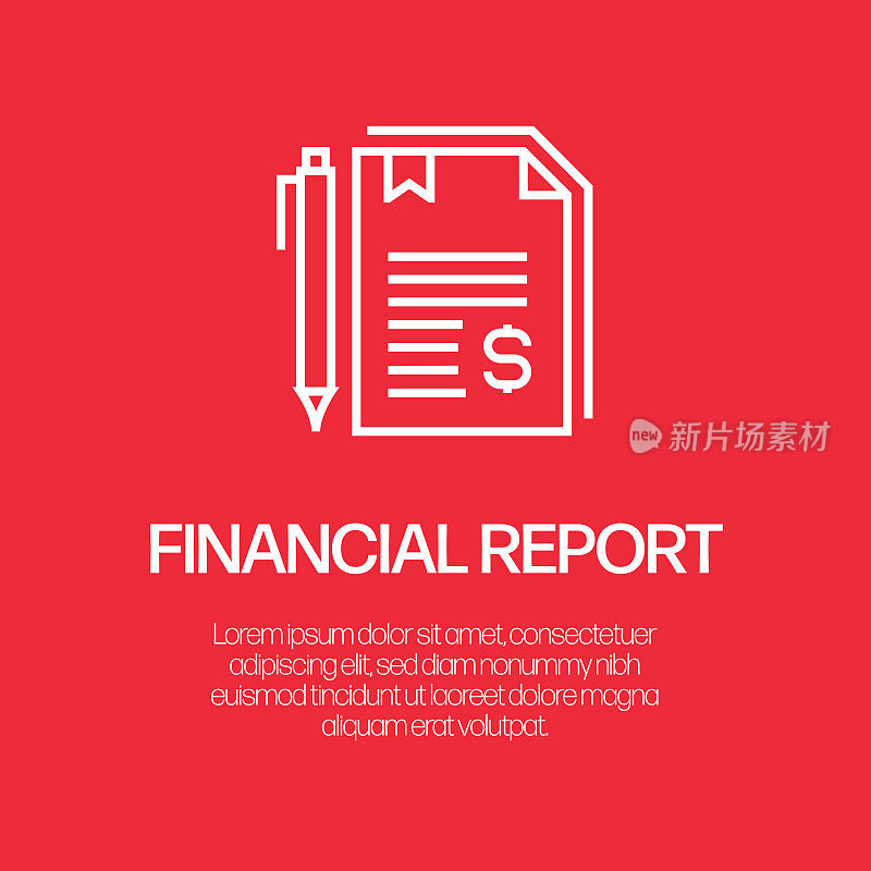 财务报告线图标,轮廓矢量符号插图。