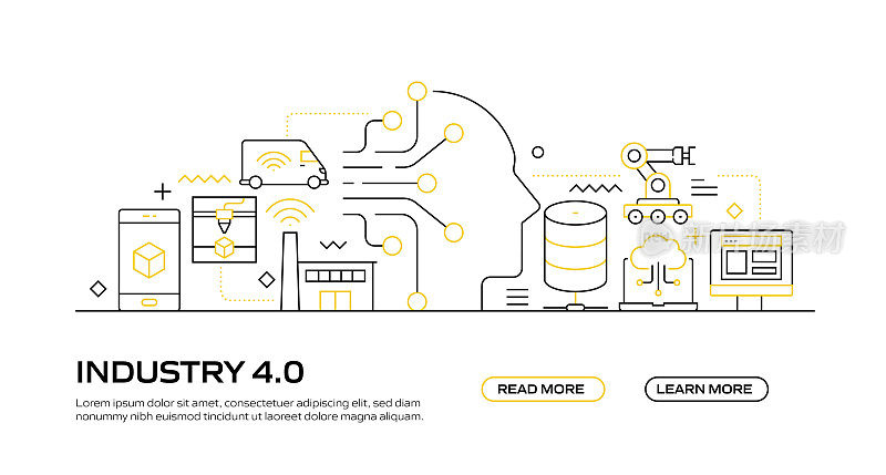 工业4.0相关现代线条风格矢量插图