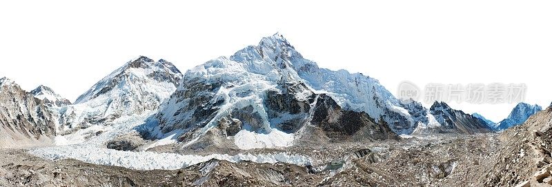 珠穆朗玛峰和Nuptse在白色的天空中孤立