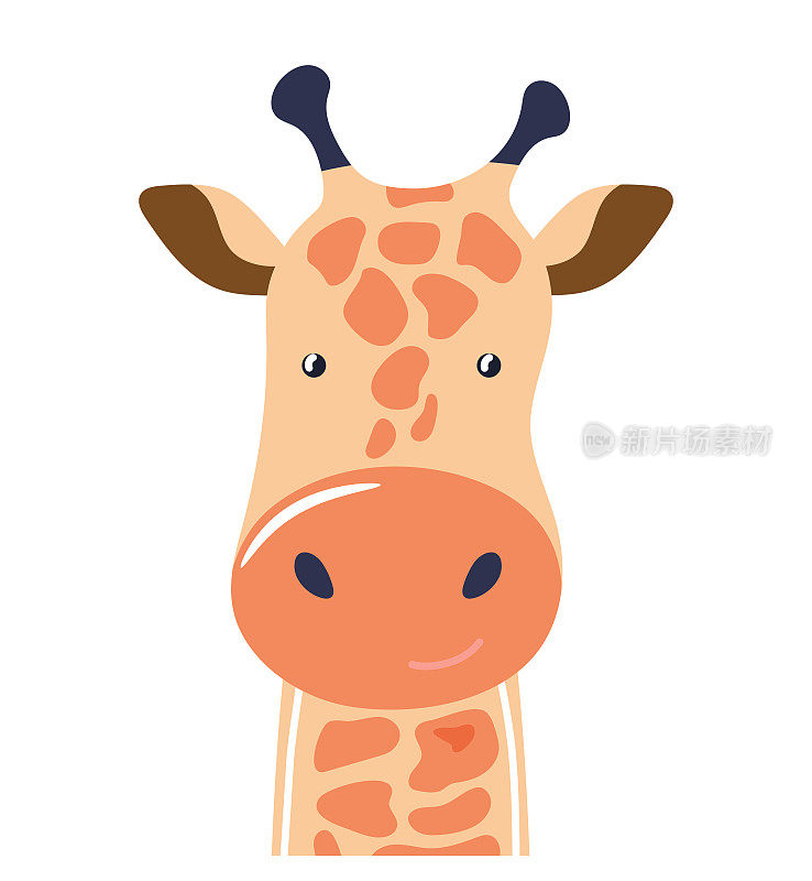 长颈鹿可爱的动物宝宝脸矢量插图。手绘风格的幼儿园人物。斯堪的纳维亚滑稽儿童设计