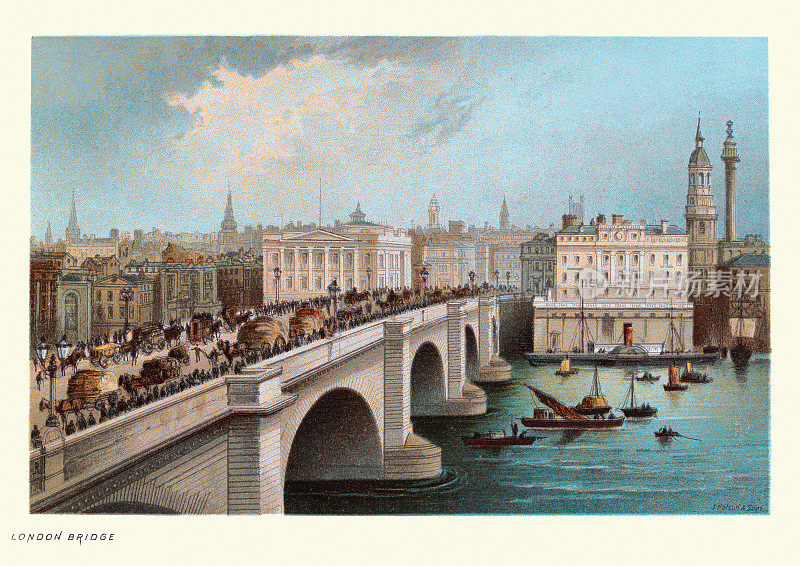 横跨泰晤士河的伦敦桥，维多利亚时代，19世纪