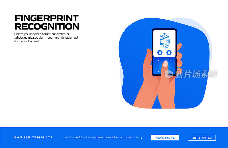 指纹识别概念矢量图用于网站横幅，广告和营销材料，在线广告，商业展示等。