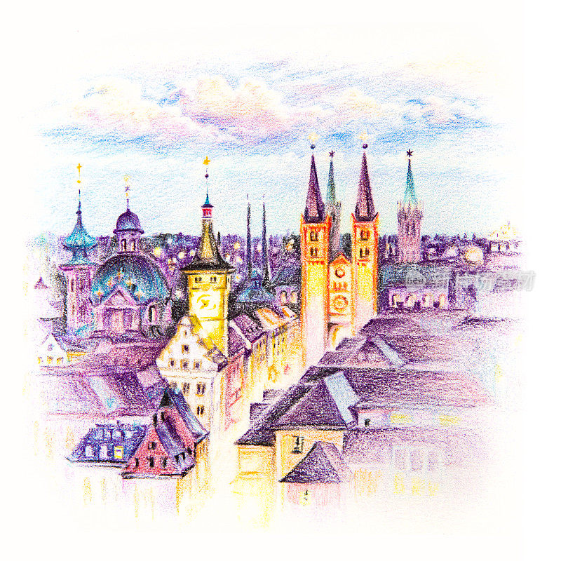 彩色铅笔素描维尔茨堡