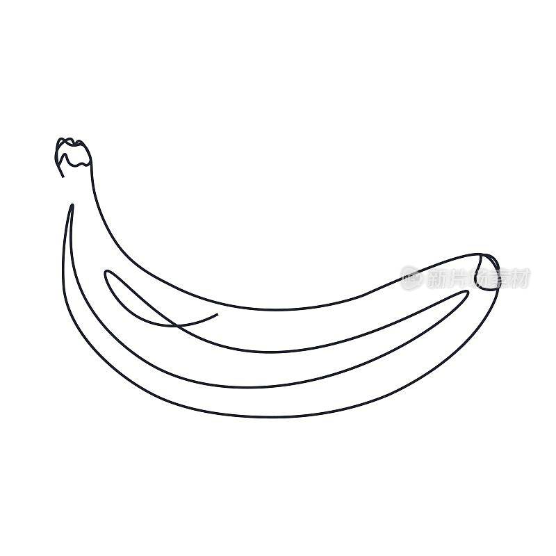 连续单线画一个香蕉。用单线画一个完整的水果。抽象风格。连续行热带水果。极简矢量插图在白色孤立的背景。