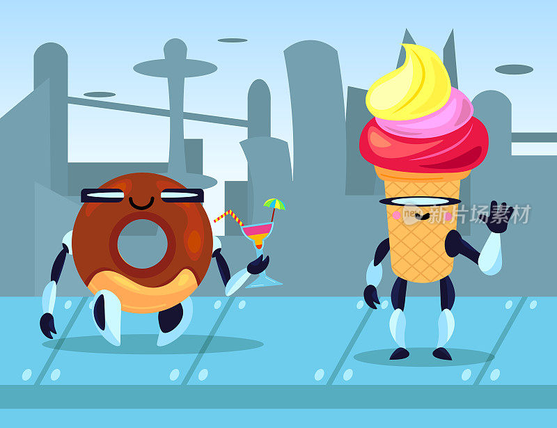 穿着cybersuits的甜甜圈和冰淇淋角色