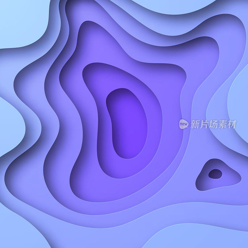 剪纸背景-蓝色抽象波浪形状-时尚的3D设计