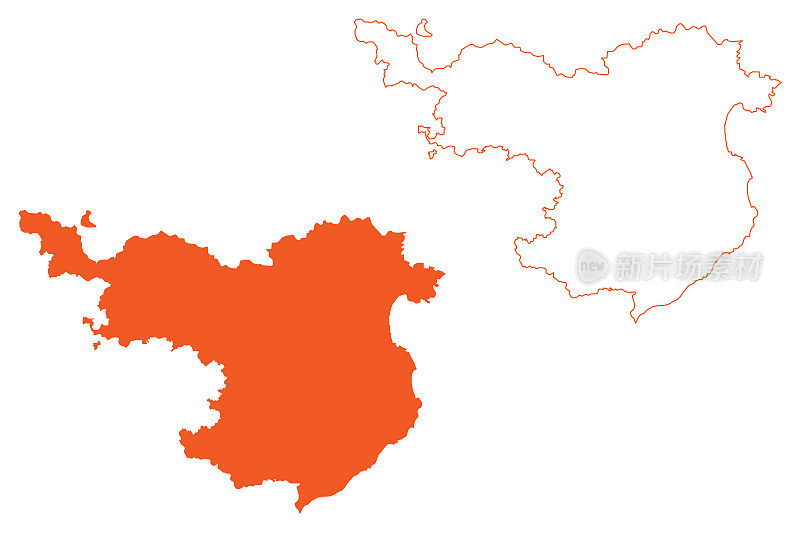 赫罗纳省(西班牙王国，加泰罗尼亚自治社区)地图矢量插图，涂鸦素描赫罗纳地图