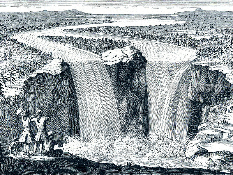 尼亚加拉瀑布亨内平神父的素描1677年17世纪