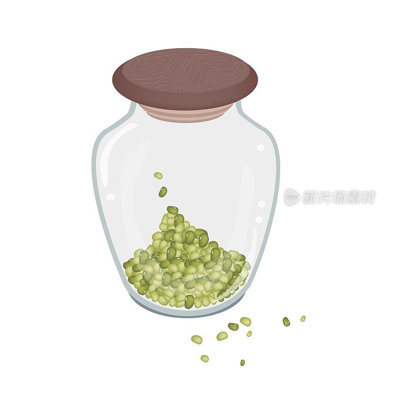 很多绿豆在玻璃瓶里