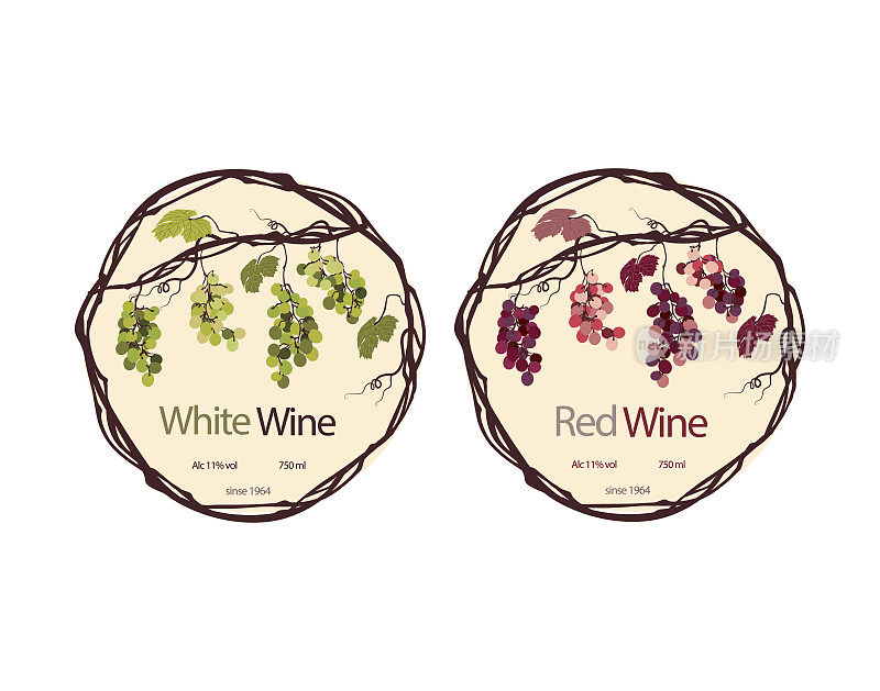红葡萄酒和白葡萄酒的标签