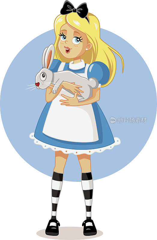画了一个可爱的金发女孩抱着一只兔子