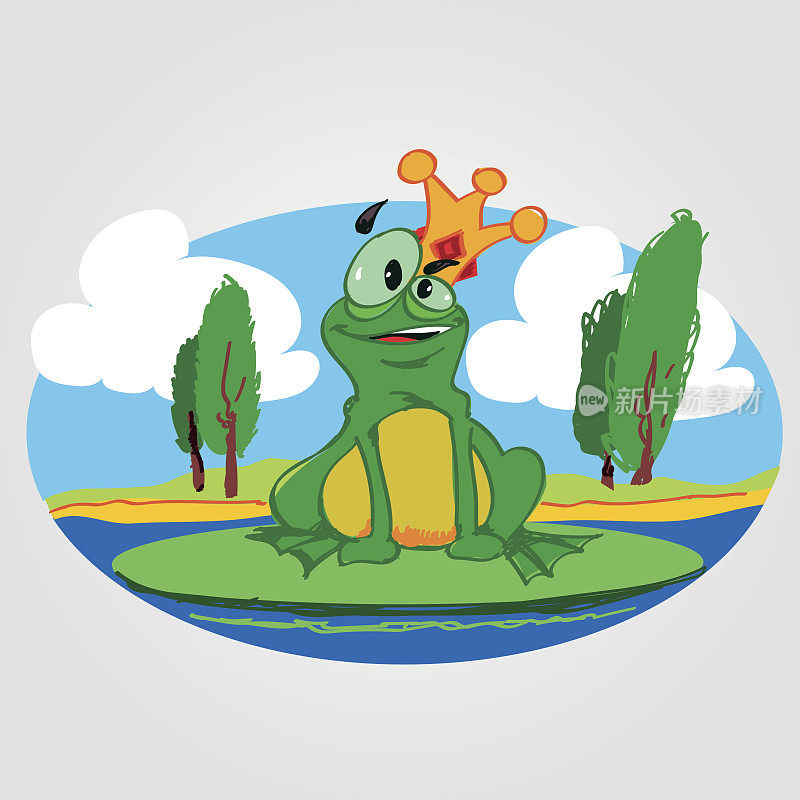 青蛙王子彩色插图。
