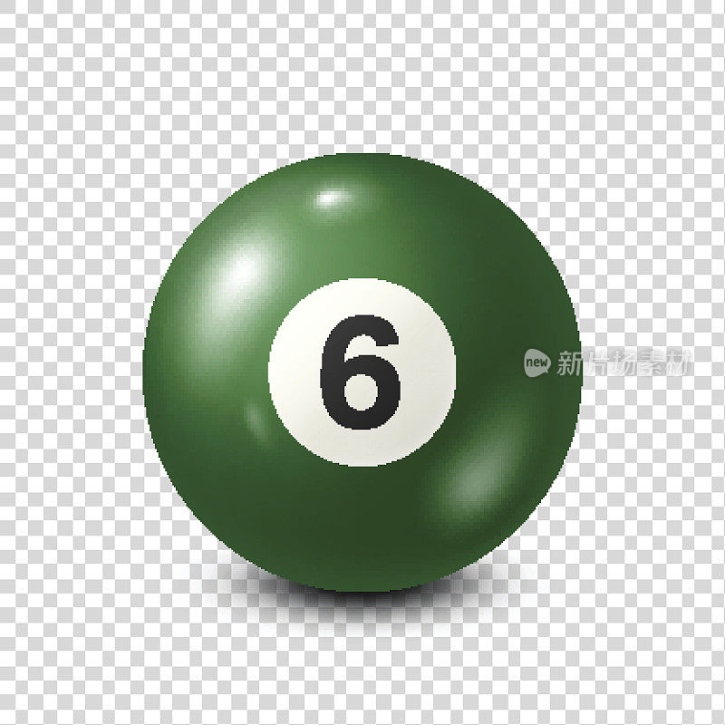 台球，绿色台球，编号6。透明背景。矢量图