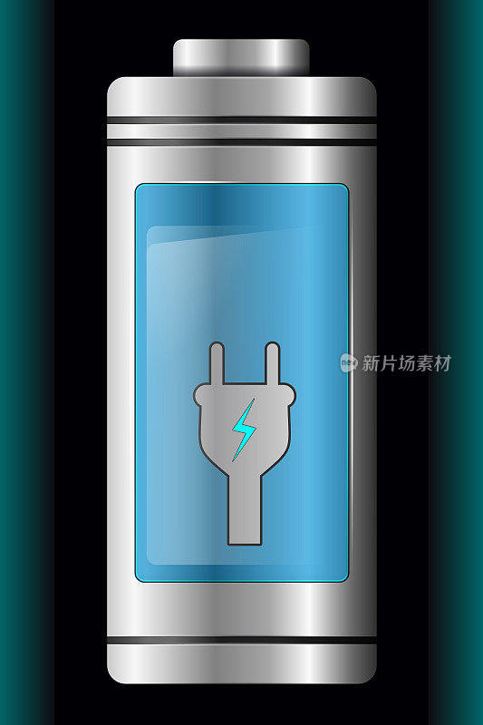 金属与玻璃电池。浅蓝色电荷符号