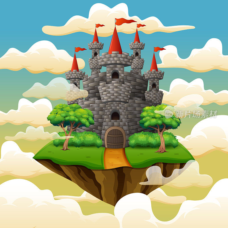 梦幻飞行岛与童话城堡在云