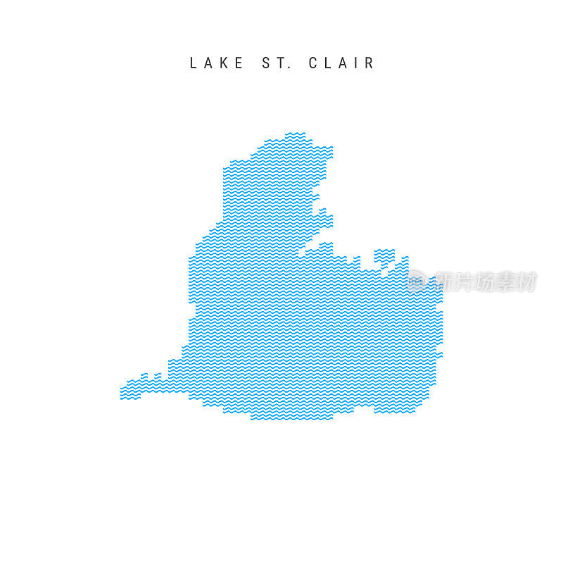 圣克莱尔湖矢量蓝波模式地图。波浪线图案剪影的湖圣克莱尔