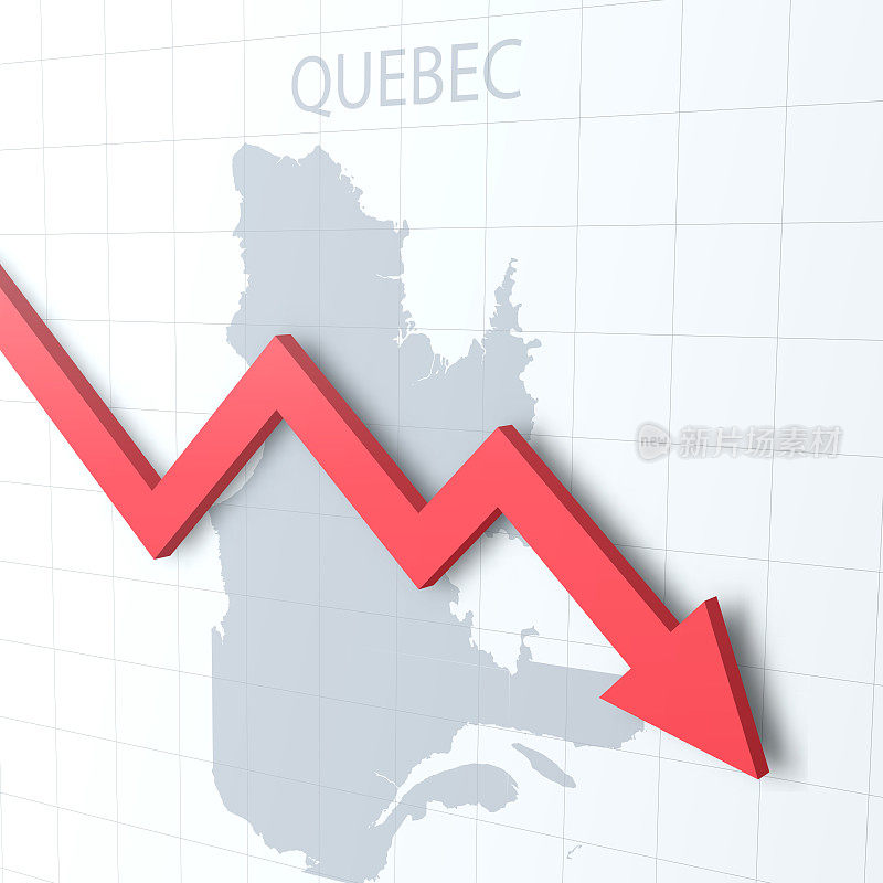 下落红色箭头与魁北克地图的背景